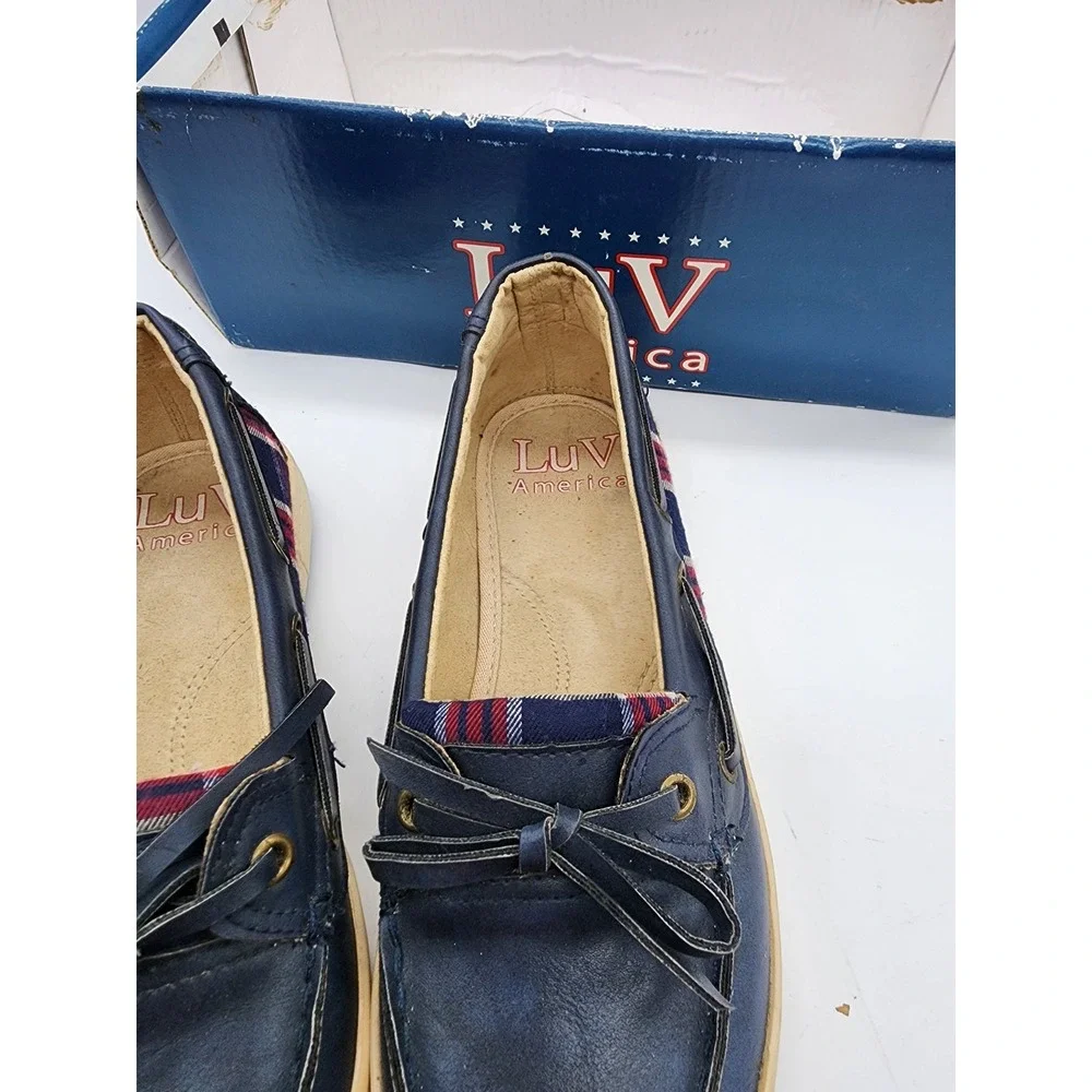 LuV America Laguna Navy Blue Plaid Boat Shoes CW19149 Mens 6